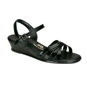 Sas Tripad Comfort Black Quarter Strappy Wedge Sandals  Size 9W